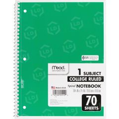 MeadWestvaco 1-Subject Wirebound Ruled Notebook - 70 Sheet - College Ruled - 8" x 10.50"