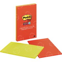 Post-it Super Sticky 5x8 Elect Glow Lined Notes - 4 per pack - Assorted