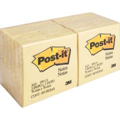 Post-it Plain Canary Yellow Note - 12 per pack - 3" x 3" - Canary Yellow