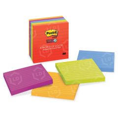Post-it Super Sticky Electric Glow Lined Notes - 6 per pack - 4" x 4" - Assorted