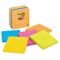 Post-it Super Sticky Lined Jewel Pop Coll Notes - 6 per pack - 4" x 4"