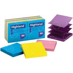 Highland Repositionable Bright Pop-up Note - 12 per pack - 3" x 3" - Bright Assorted