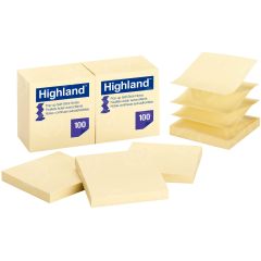 Highland Repositionable Pop-up Note - 12 per pack - 3" x 3" - Yellow