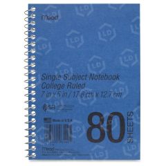 MeadWestvaco Mid Tier Single Subject Notebook - 80 Sheet - College Ruled - 5" x 7"
