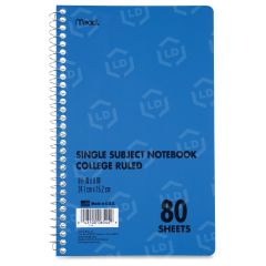 MeadWestvaco Mid Tier Single Subject Notebook - 80 Sheet - College Ruled - 6" x 9.50"