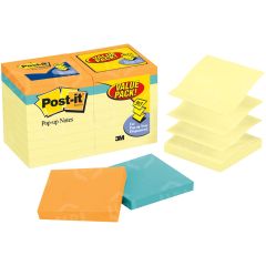 Post-it Pop-up Notes Value Pack in Canary Yellow plus 4 FREE Neon Pads - 18 per pack - 3" x 3" - Assorted