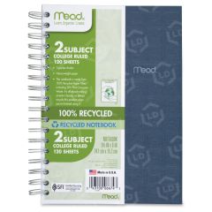 Mead 06674 Recycled Notebook - 138 Sheet - College Ruled - 6" x 9.5" - White
