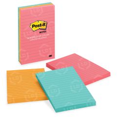 Post-it Neon Fusion Collection Lined Notes - 3 per pack - 4" x 6" - Assorted
