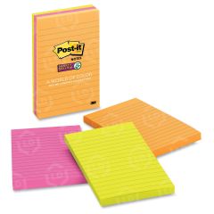 Post-it Super Sticky Lined Jewel Pop Coll Notes - 3 per pack - 4" x 6" - Assorted