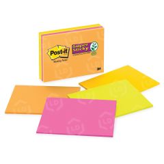Post-it Super Sticky Assorted Brights Notes - 4 per pack - 8" x 6" - Assorted