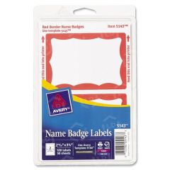 Avery Red 2.34" x 3.37" Name Badge Label - 100/Pack