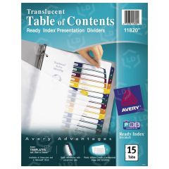 Avery Ready Index Translucent Table Of Content Dividers - 15 per set