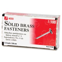 Acco Solid Brass Round Head Fasteners - 100 per box