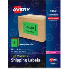 Avery 8.50" x 5.50" Rectangle High-Visibility Shipping Labels (Laser) - 100 per box