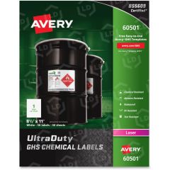 Avery 8.50" x 11" Rectangle UltraDuty GHS Chemical Labels (Laser) - 50 per box