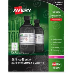 Avery 4" x 2" Rectangle UltraDuty GHS Chemical Labels (Laser) - 500 per box