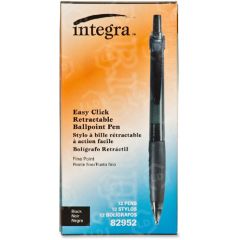 Integra Retractable Ballpoint Pen, Black - 12 Pack