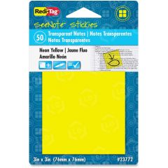 Redi-Tag SeeNote Stickies Neon Transparent Notes - 1 pad - 3" x 3" - Neon Yellow