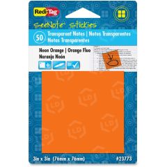 Redi-Tag SeeNote Stickies Neon Transparent Notes - 1 pad - 3" x 3" - Neon Orange