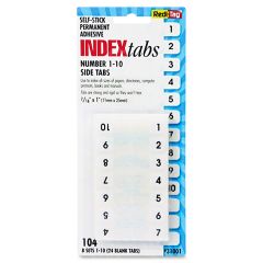 Redi-Tag Permanent Numbered Tab Indexes - 104 per pack - White Tab