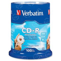 Verbatim CD-R 700MB 52X with Blank White Surface - 100pk Spindle - 100 per pack