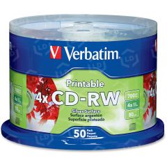 Verbatim CD-RW 700MB 2X-4X DataLifePlus Silver Inkjet Printable with Branded Hub - 50pk Spindle - 50 per pack