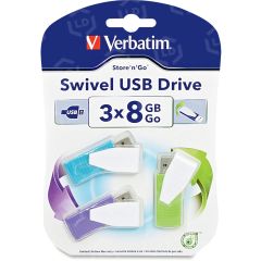 Verbatim 8GB Swivel USB Flash Drive - 3pk - Blue, Green, Violet - 3 per pack