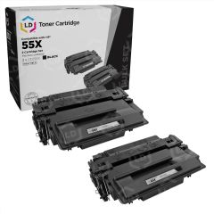 2 Pack HP 55X High Yield Black Compatible Toner Cartridges