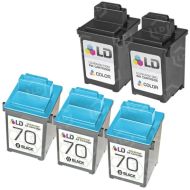 Inkjet Supplies for Lexmark Printers - Remanufactured Bulk Set of 5 Ink Cartridges 3 Black Lexmark 70 (12A1970) and 2 Color Lexmark 80 (12A1980)