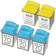 Inkjet Supplies for Lexmark Printers - Remanufactured Bulk Set of 5 Ink Cartridges 3 Black Lexmark 70 (12A1970) and 2 Color Lexmark 20 (15M0120)