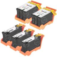 Inkjet Supplies for Dell Printers - Remanufactured Bulk Set of 5 Ink Cartridges 3 Black Dell Y498D (Series 21) and 2 Color Dell Y499D (Series 21)