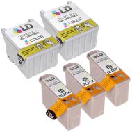 Inkjet Supplies for Epson Printers - Remanufactured Bulk Set of 5 Ink Cartridges 3 Black Epson T026201 (T026) and 2 Color Epson T027201 (T027)