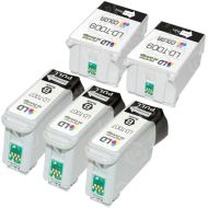 Inkjet Supplies for Epson Printers - Remanufactured Bulk Set of 5 Ink Cartridges 3 Black Epson T007201 (T007) and 2 Color Epson T009201 (T009)