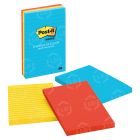 Post-it Lined Notes in Ultra Colors - 3 per pack - 4" x 6" - Assorted