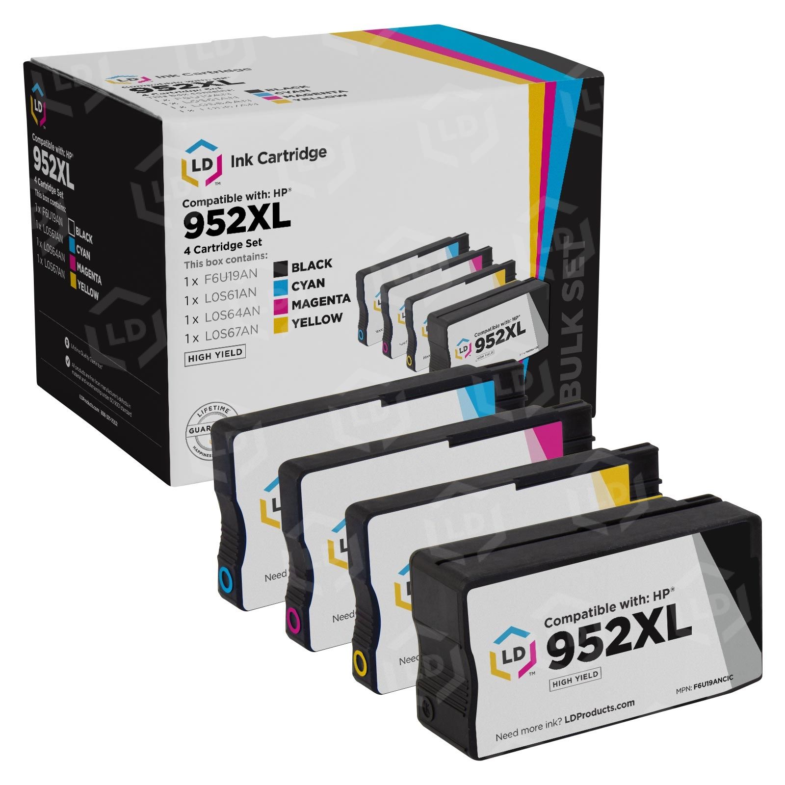 4-Pack HP 952XL High Yield Ink (All Colors) Compatible - LD Products