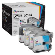 Set of 4 Brother Compatible LC107 and LC105 Super HY Ink Cartridges: BCMY