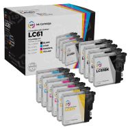 Set of 10 Brother Compatible LC61 Ink Cartridges: 4 BK & 2 each CMY