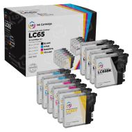 Set of 10 Brother Compatible LC65 HY Ink Cartridges: 4 BK and 2 each of CMY