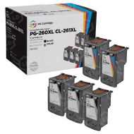 Remanufactured Set of 5 Canon High Yield Ink Cartridges: 3 Black (PG-260XL) and 2 Color (CL-261XL)