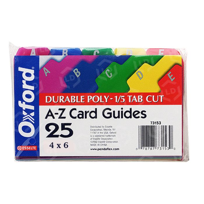 Oxford A-Z Poly Filing Index Cards - 25 per set - LD Products