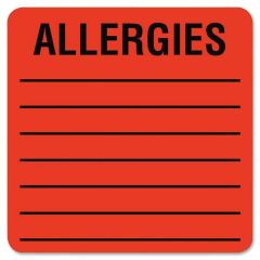 Tabbies Square Allergies Label - 500 per roll