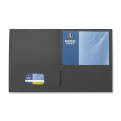 Business Source Double Pocket Portfolio - 8.50" x 11" - 2 Pockets - Black