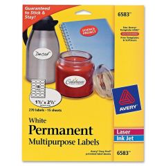 Avery&reg; Easy Peel(R) Oval ID Labels, Sure Feed(TM) Technology, Print to the Edge, Permanent Adhesive, 1-1/2" x 2-1/2", 270 Labels (6583)
