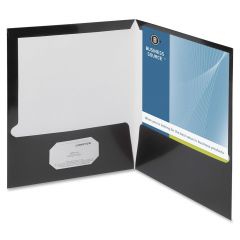 Business Source Two-Pocket Folders with Business Card Holder - 25 per box