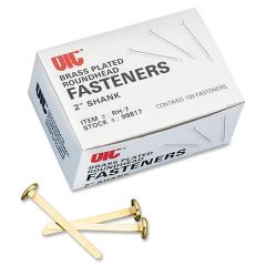 OIC Brass Plated Roundhead Fasteners - 100 per box
