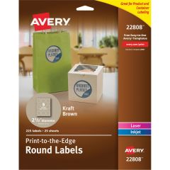 Avery Kraft Round Easy Peel Print-to-the-Edge Label - 180 per pack
