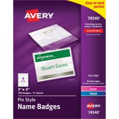 Avery Laser/Inkjet Pin Style Name Badge Kit - 100 per box