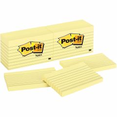 Post-it Ruled Adhesive Note Pad - 12 per pack - Canary Yellow