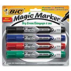 BIC Chisel Tip Dry Erase Magic Markers, Assorted - 4 Pack