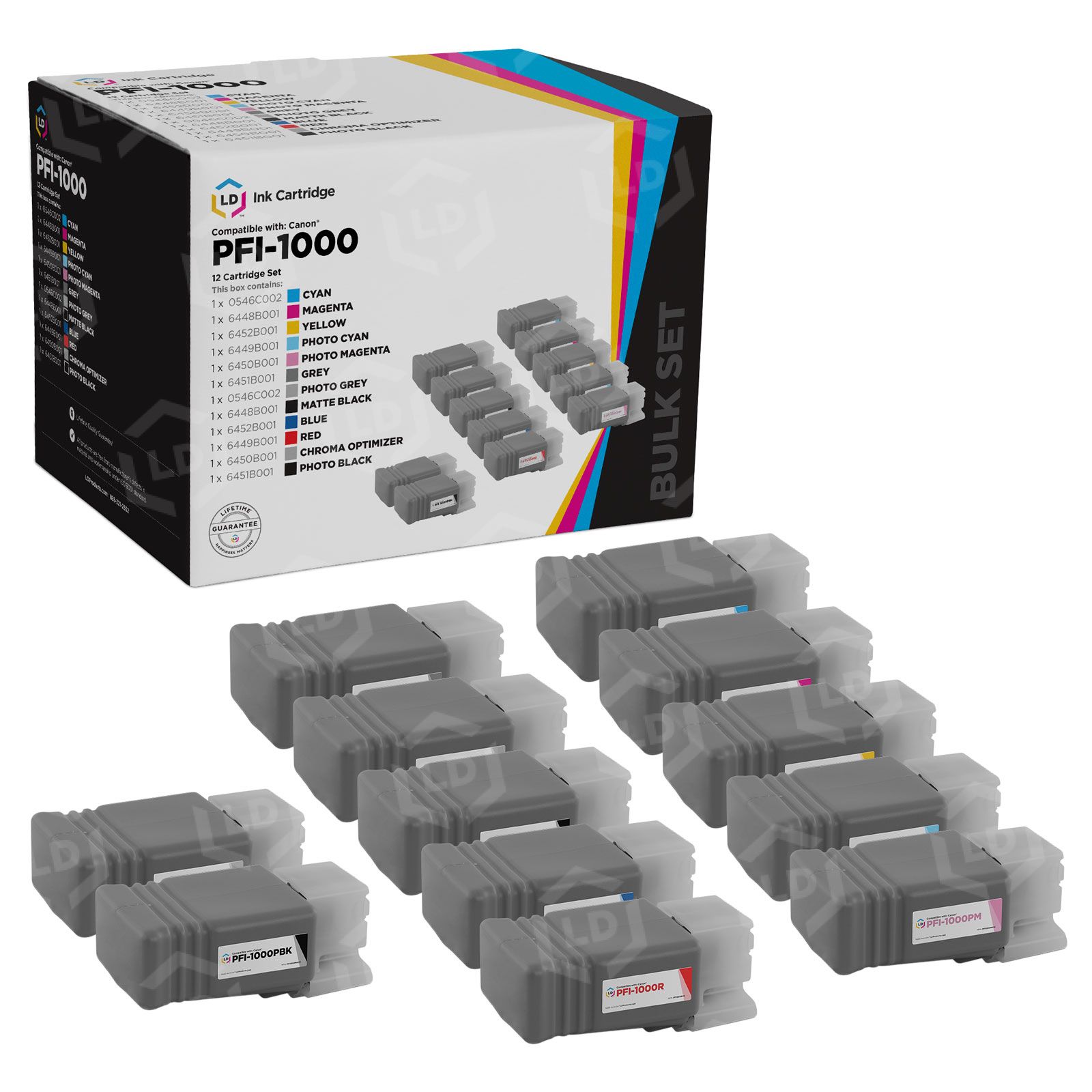 Compatible PFI-1000 12 Piece Set of Ink for Canon - LD Products